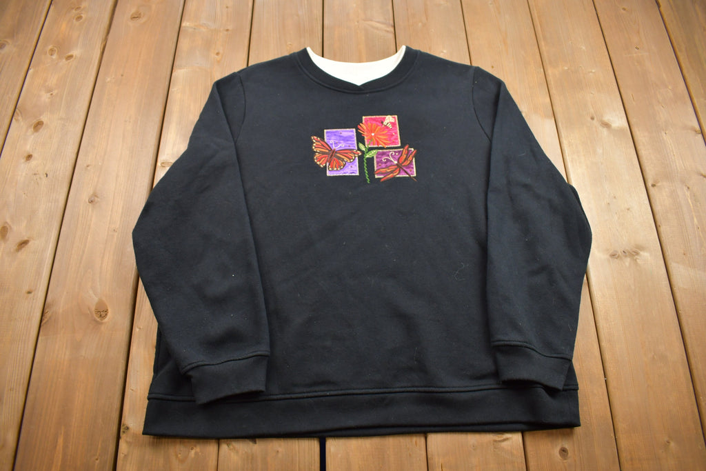 Vintage 1990s Butterfly and Flowers Crewneck Sweatshirt