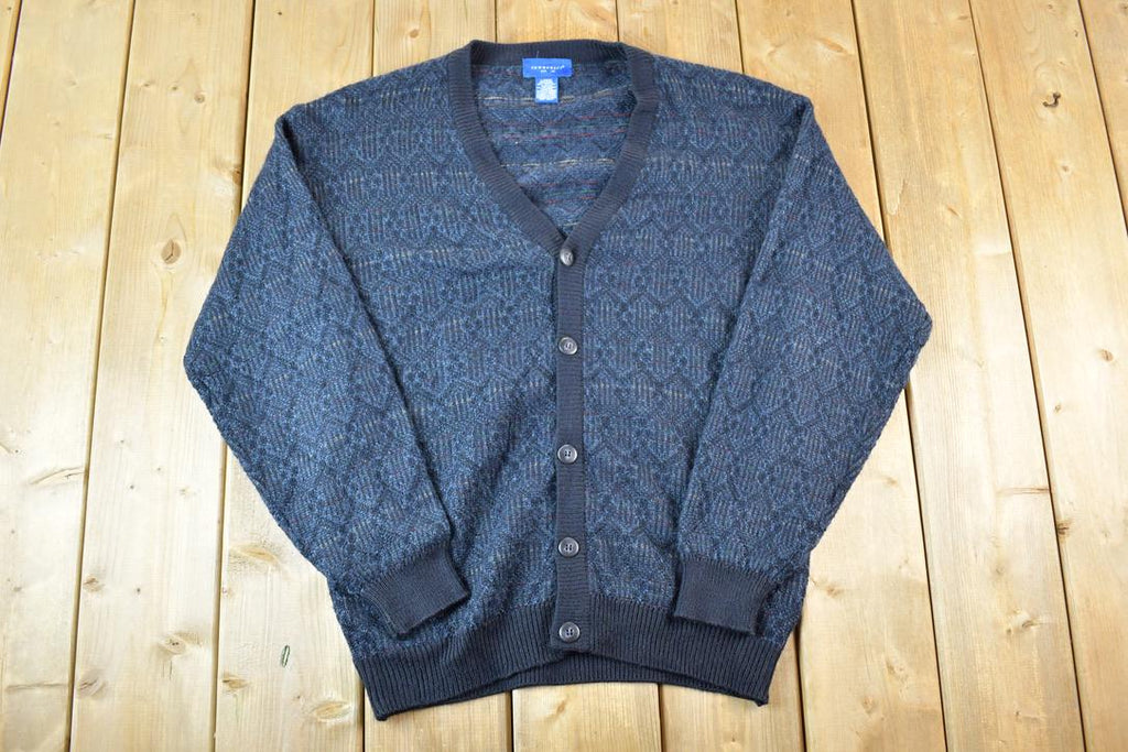 Vintage 90s Towncraft Cardigan: Embroidered Patchwork Knit, Mens M