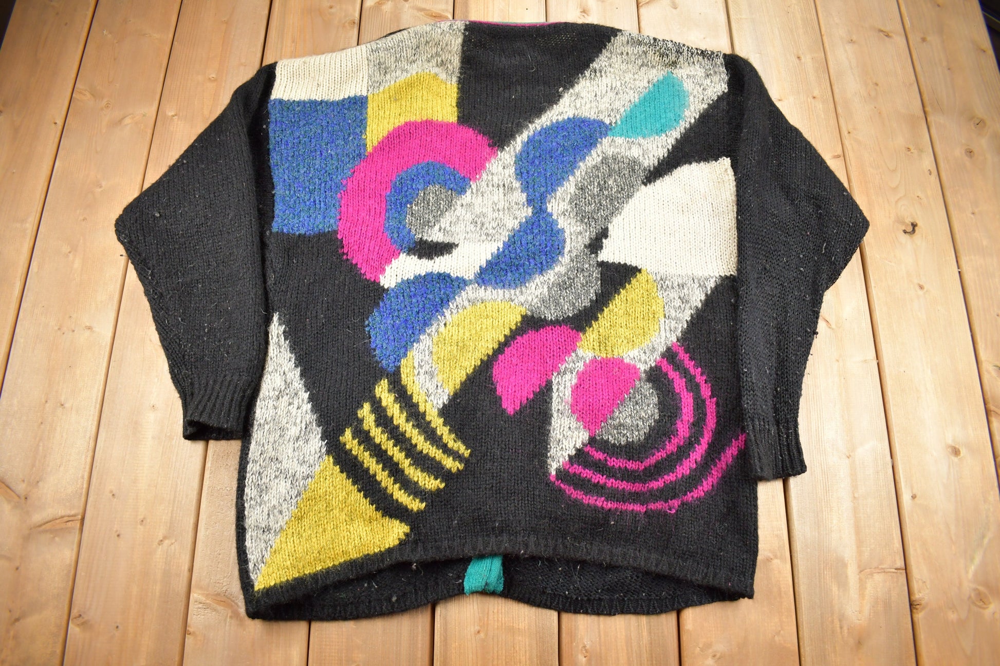 Vintage 1990s Cervelle Abstract Pattern Knit Cardigan Sweater