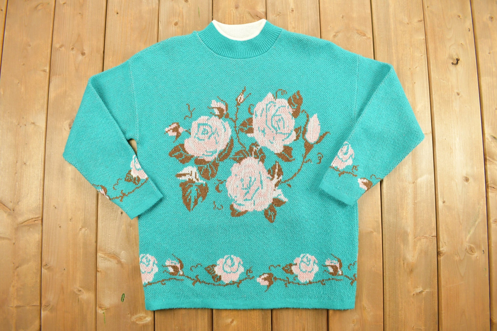 Vintage 1990s Ashleigh Morgan Women Floral Knit Sweater /