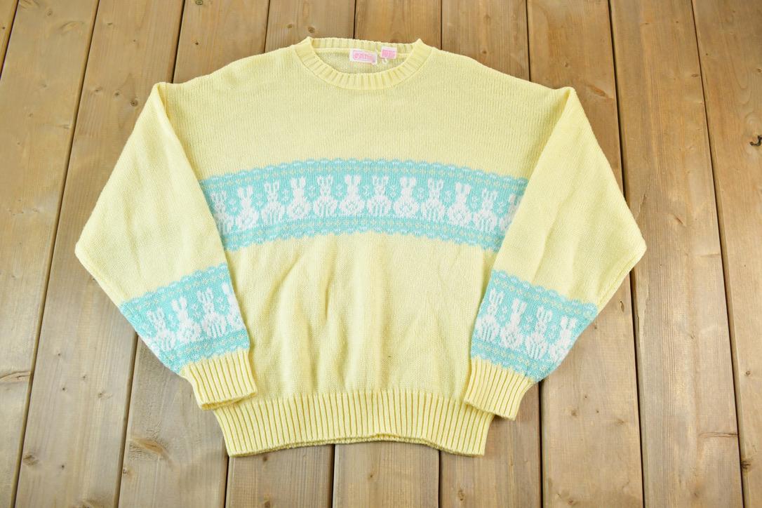 Vintage 1990s Ashley Easter Knit Abstract Pattern Crewneck Sweater /