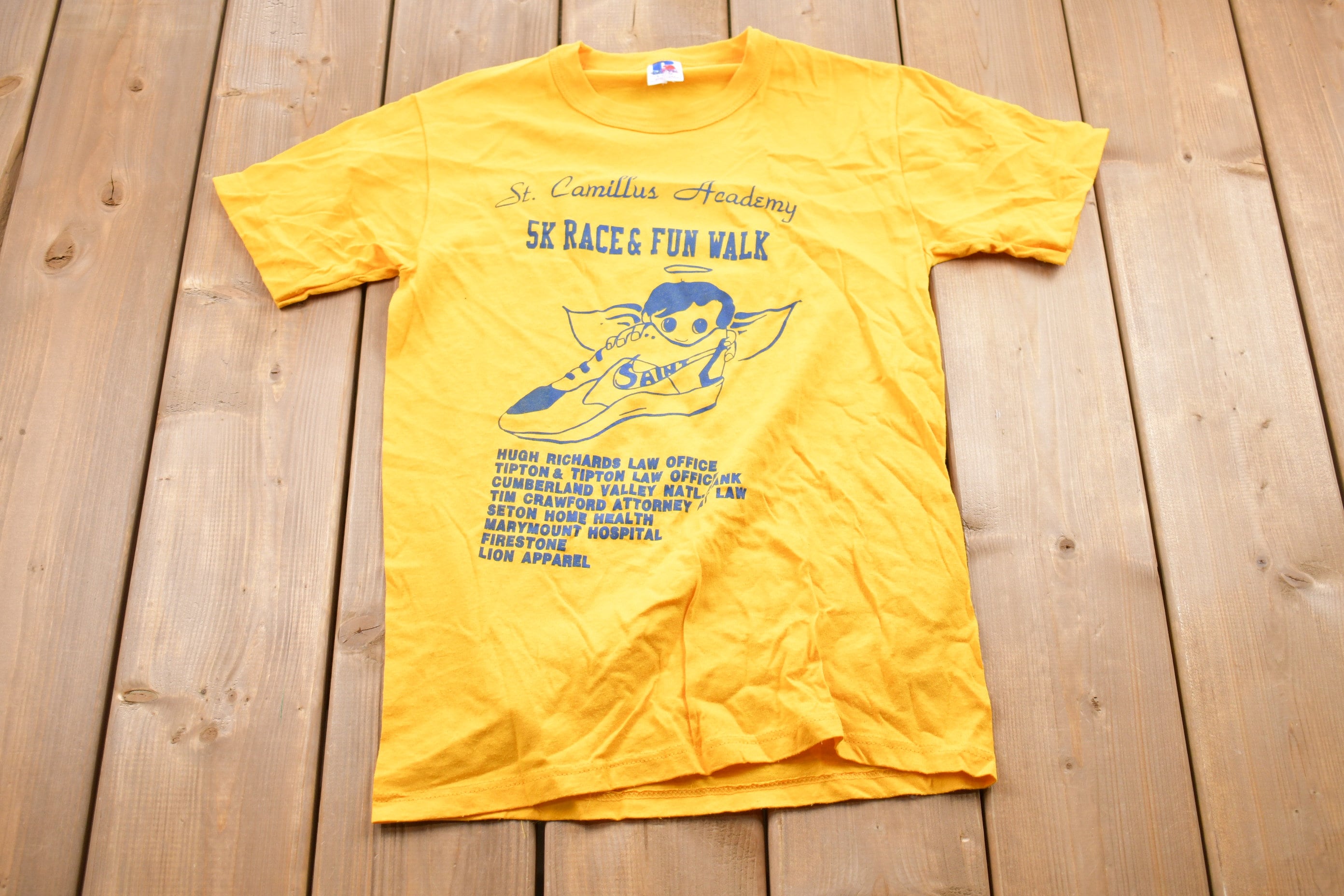 Vintage 1990s Russell Athletic 5K Race Shoe Graphic T-Shirt