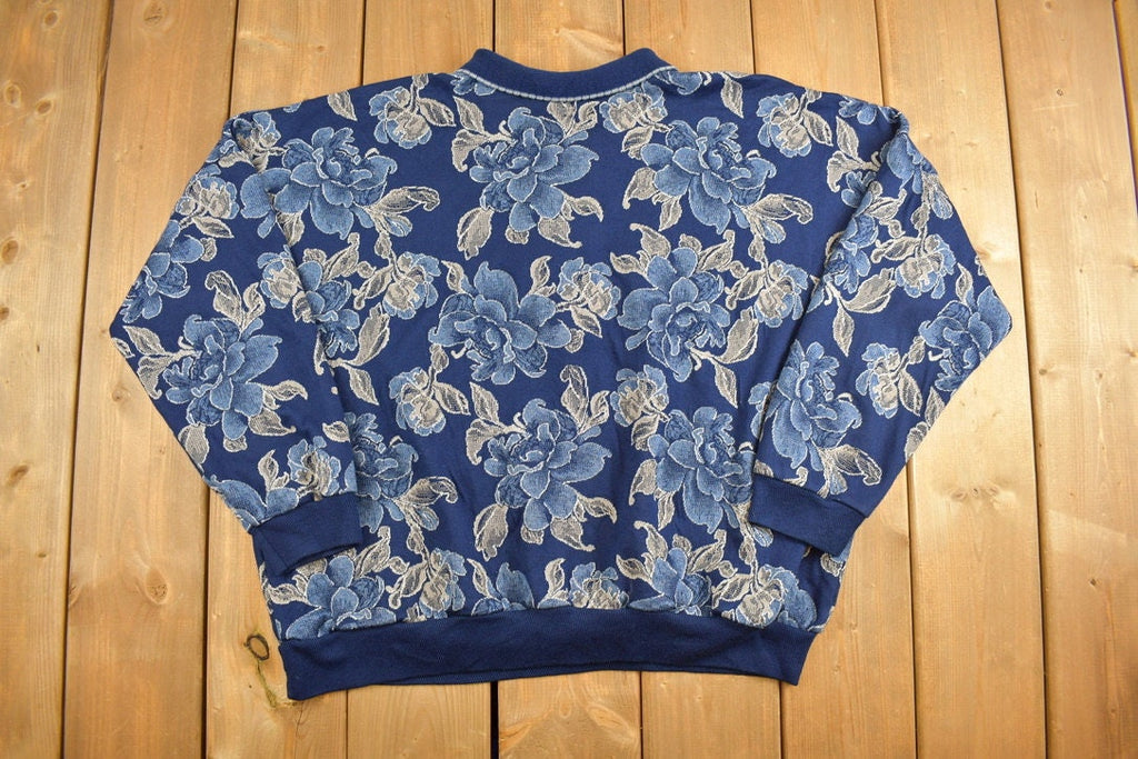 Vintage 1990s Season Ticket Floral Theme Quarter Button Up Sweater