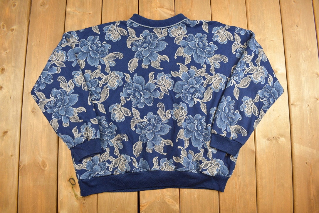 Vintage 1990s Season Ticket Floral Theme Quarter Button Up Sweater