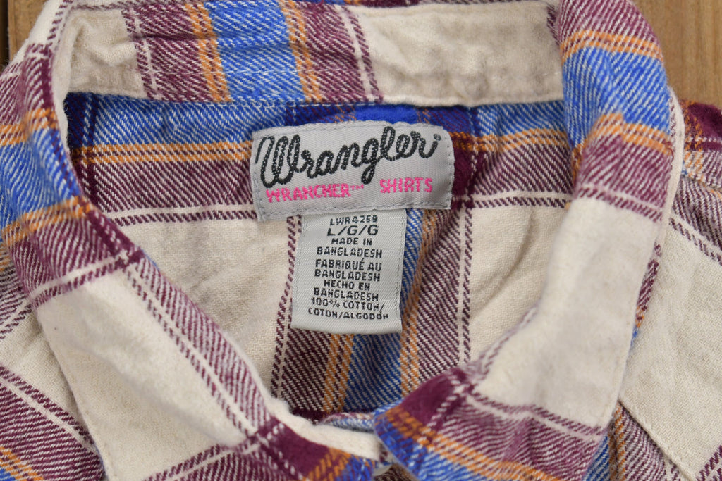 Vintage 1990s Wrangler Wrancher Plaid Flannel Button Up Shirt