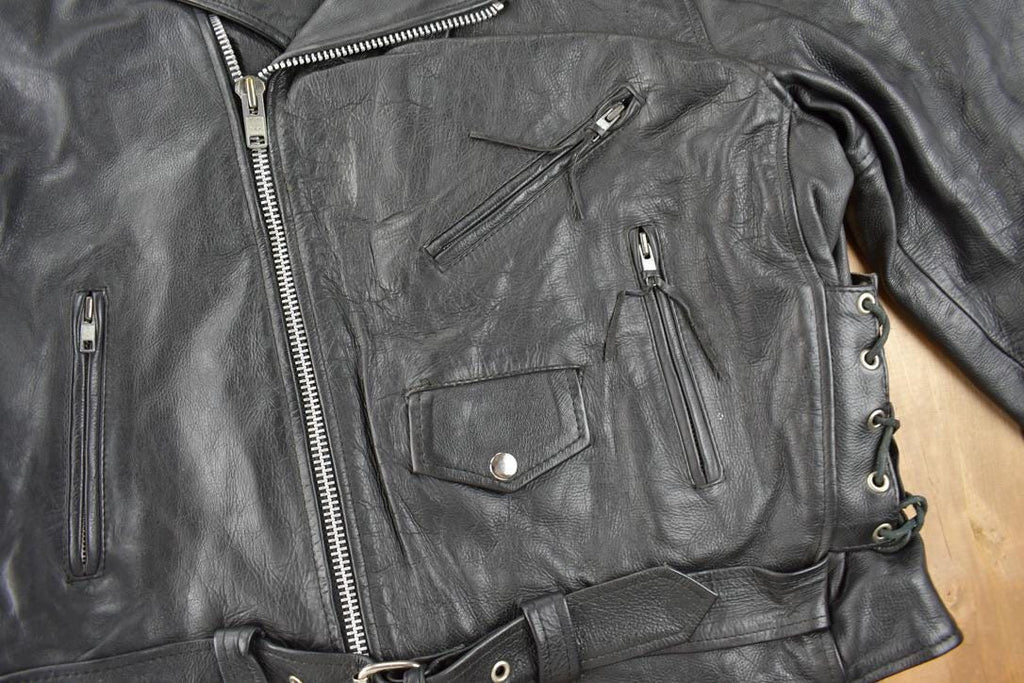Vintage 1990s Genuine Leather Heavy Weight Biker Jacket Size 48