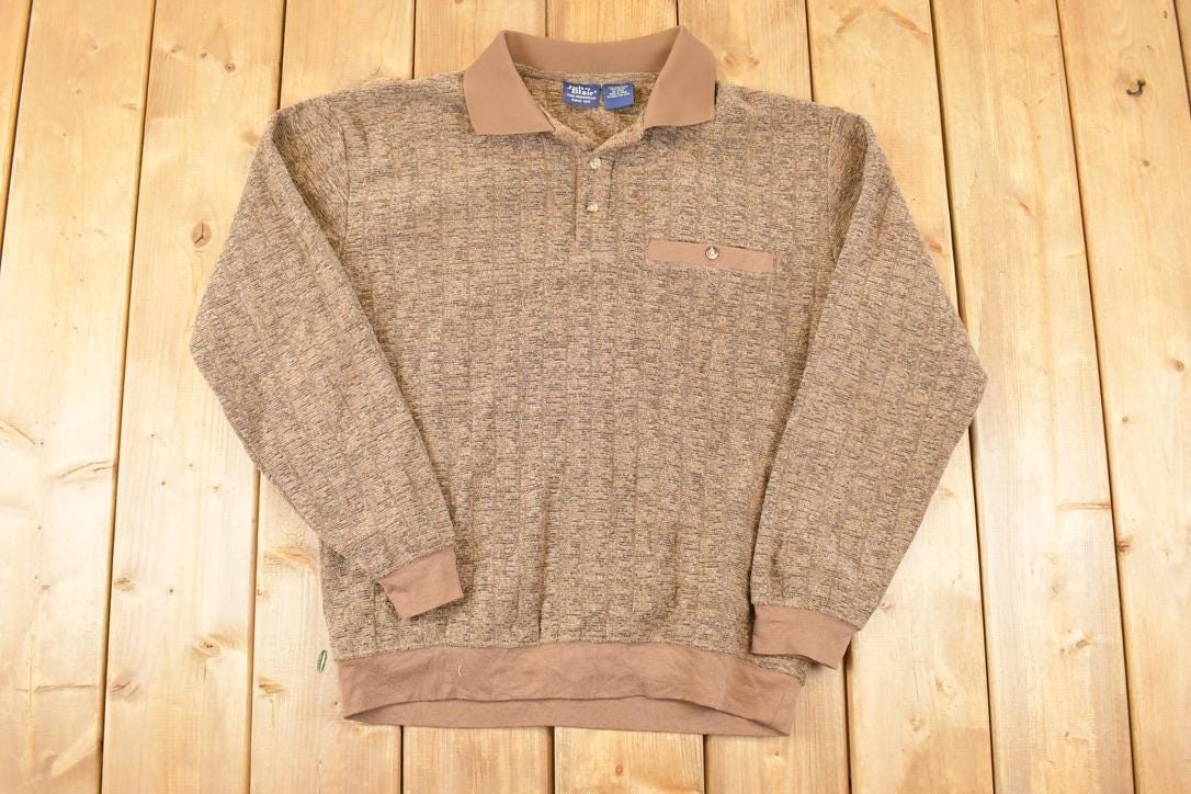 Vintage 1980s John Blair Quarter Button Knit Shirt Men's L