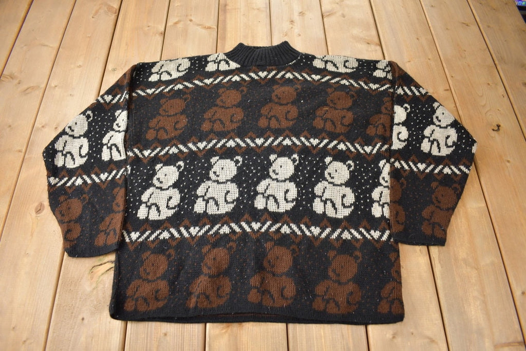 Vintage 1990s Separate Issue Teddy Bear Theme Knit Mockneck Sweater Size Large
