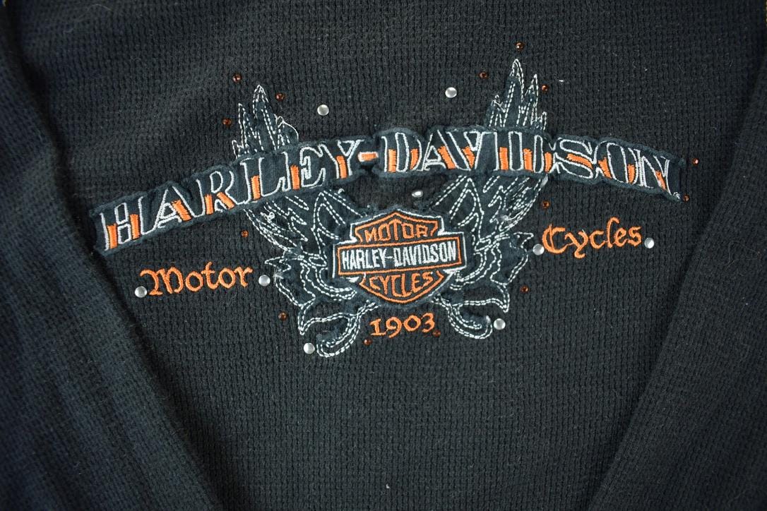 Vintage 1990s Harley Davidson Motorcycles Gaylord Michigan Womens Graphic Sweatshirt