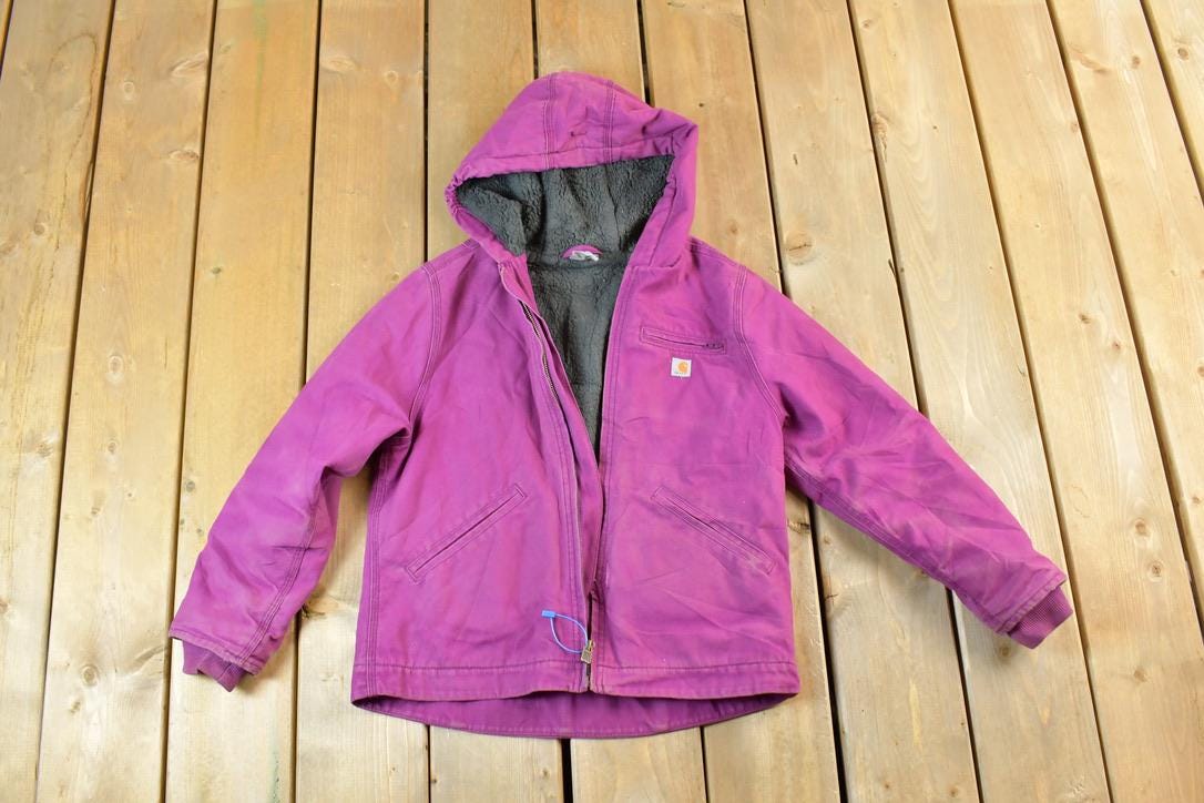 Vintage 1990s Purple Carhartt Youth Perfectly Distressed Collared Work Jacket Made In USA