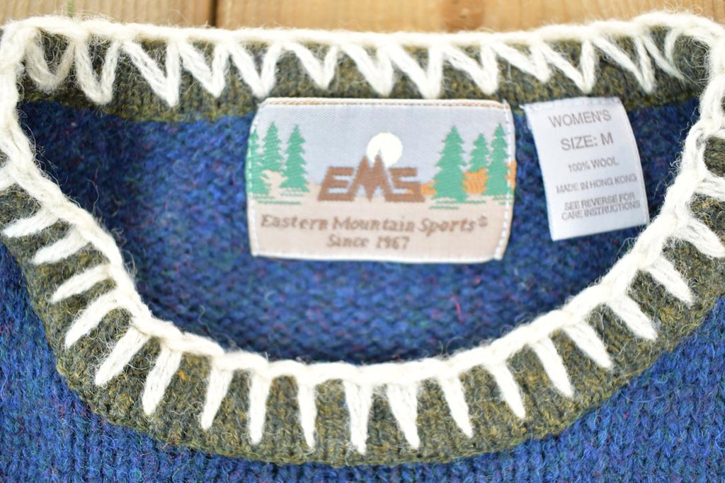 Vintage 1980s EMS Eastern Mountain Sports 100% Wool Nordic Style Abstract Print Crewneck Sweater