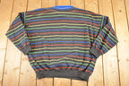 Vintage 1980s Striped Quarter Button Souvenir Crewneck Sweatshirt Men's XL