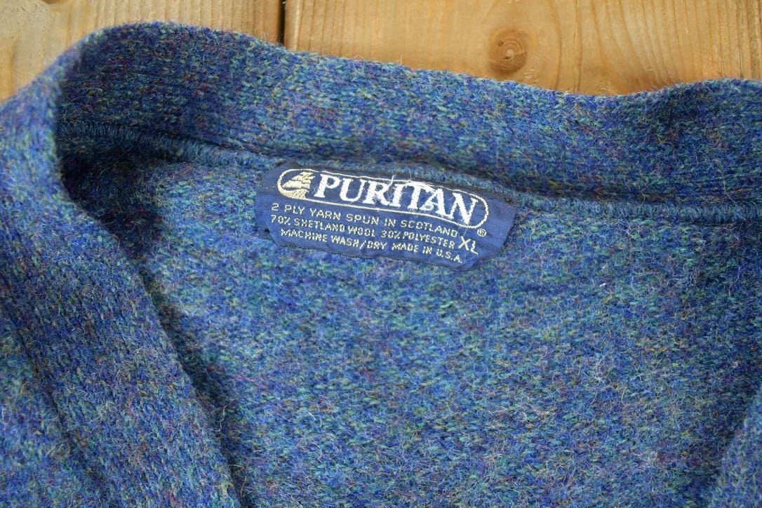 Vintage 1990s Puritan Wool Knit Perfect Mild Distress Cardigan Sweater Made In USA