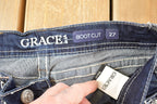 Vintage Deadstock Y2K Grace In LA Bedazzled Low Rise Jeans Women's Size 27 x 32