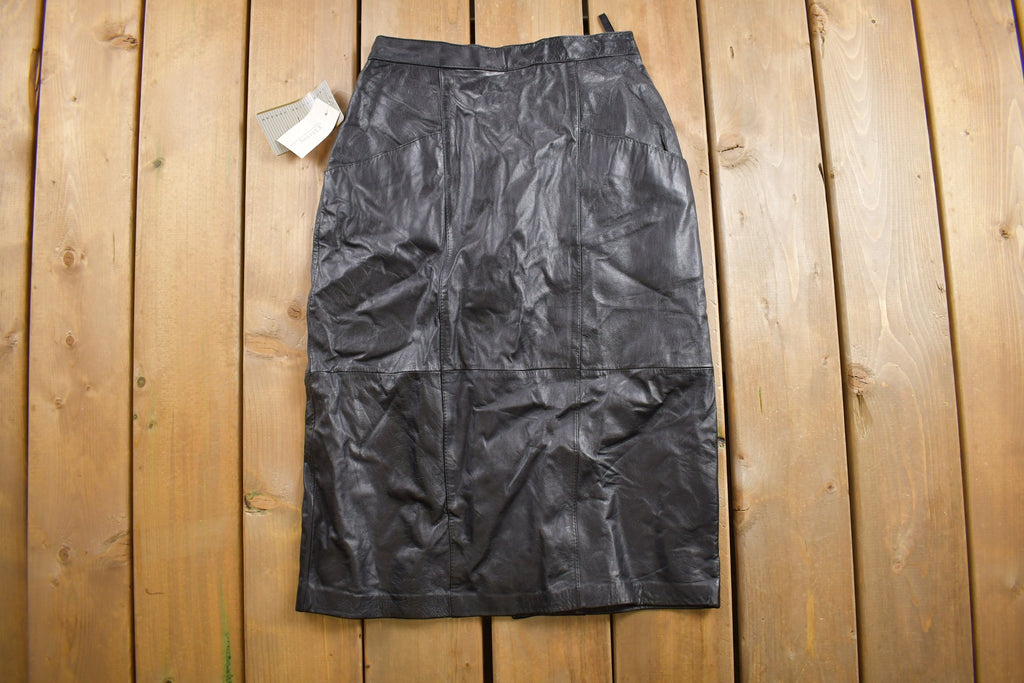 Deadstock Vintage 1980s Jacqueline Ferrar Black Leather Skirt Size 26 x 26