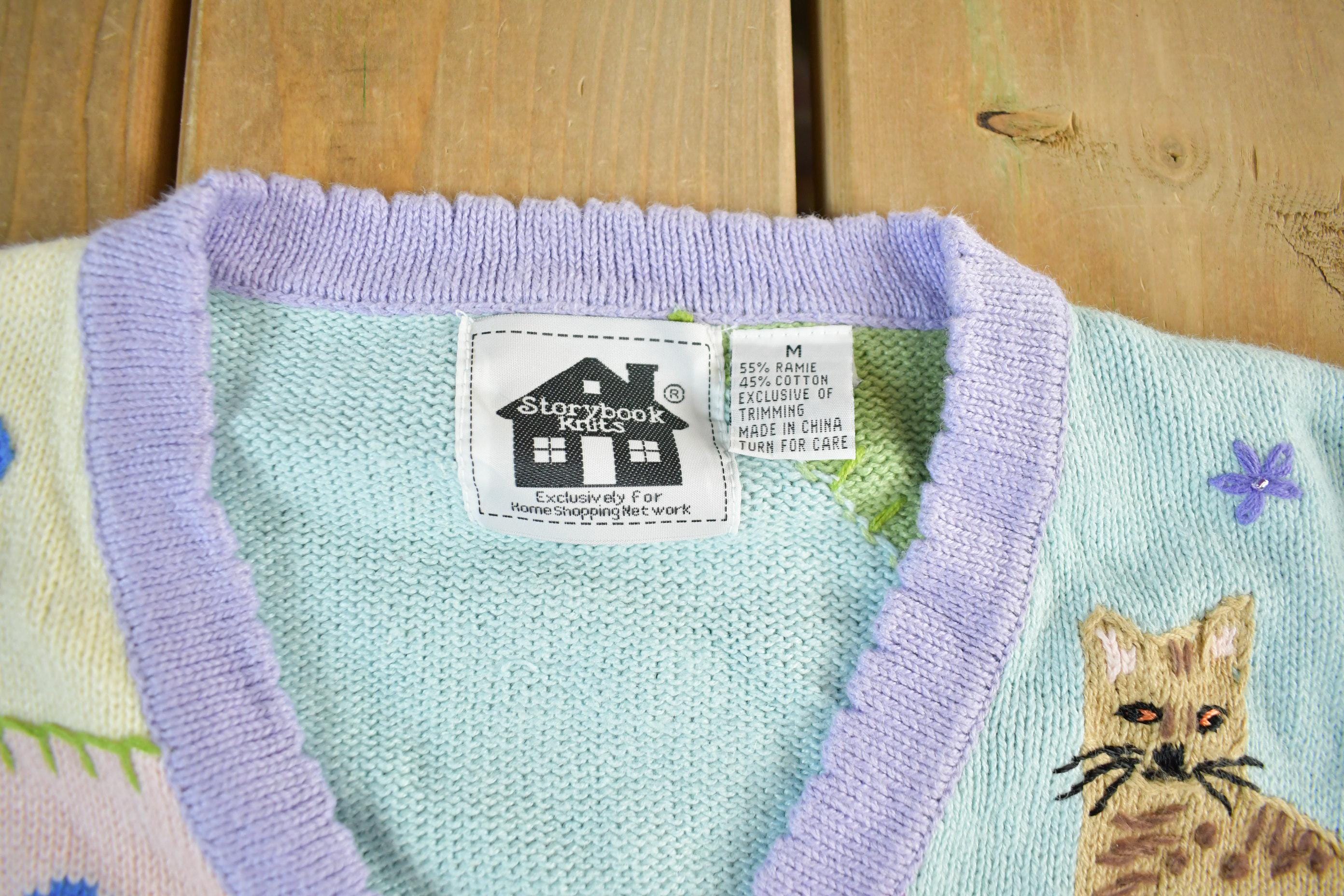 Vintage 90s Storybook Knits Embroidered Cardigan: Garden Grandma Sweater