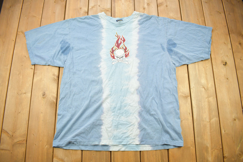 Vintage 1990s Extreme Limit Flaming Skull Tye Dye T Shirt / Vintage T Shirt / Streetwear / Tie Dye / Single Stitch / Made In USA