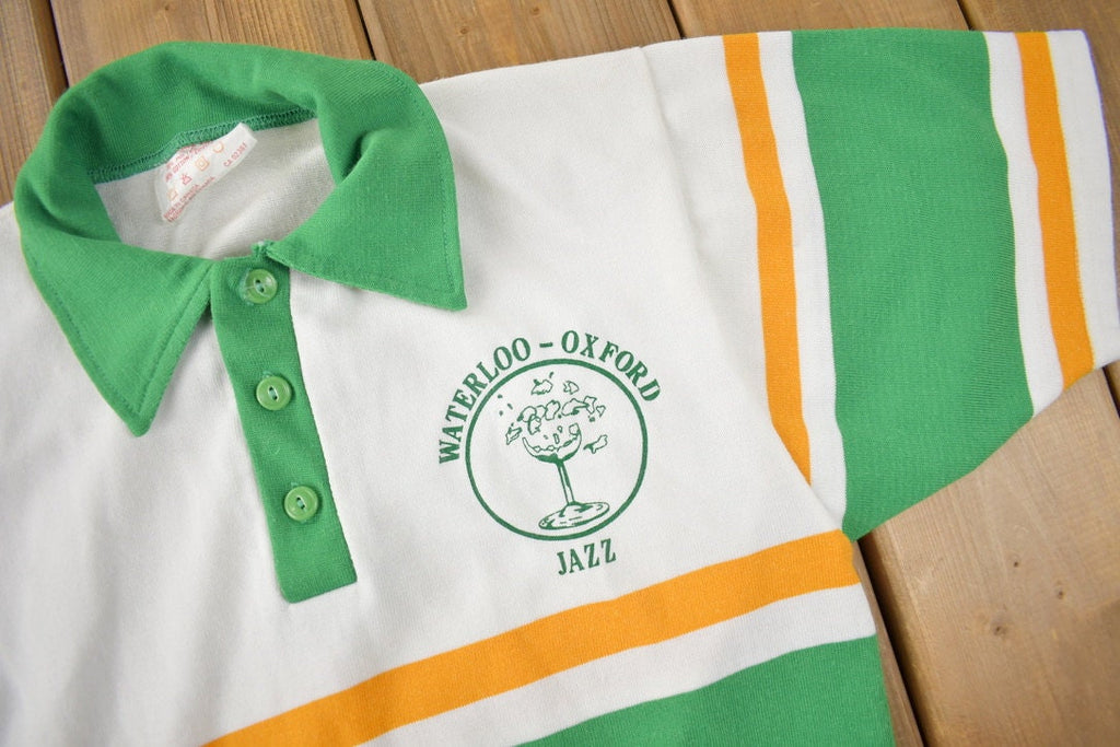 Vintage 1980s Waterloo-Oxford Jazz Striped Polo Shirt Made In Canada