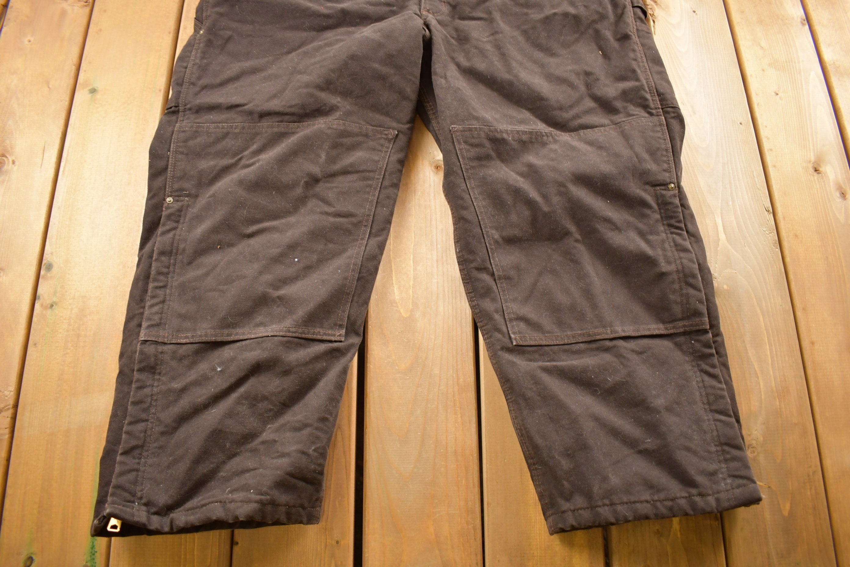 Vintage 1990s Carhartt Brown Double Knee Canvas Quilted Overalls Size 44 x 26