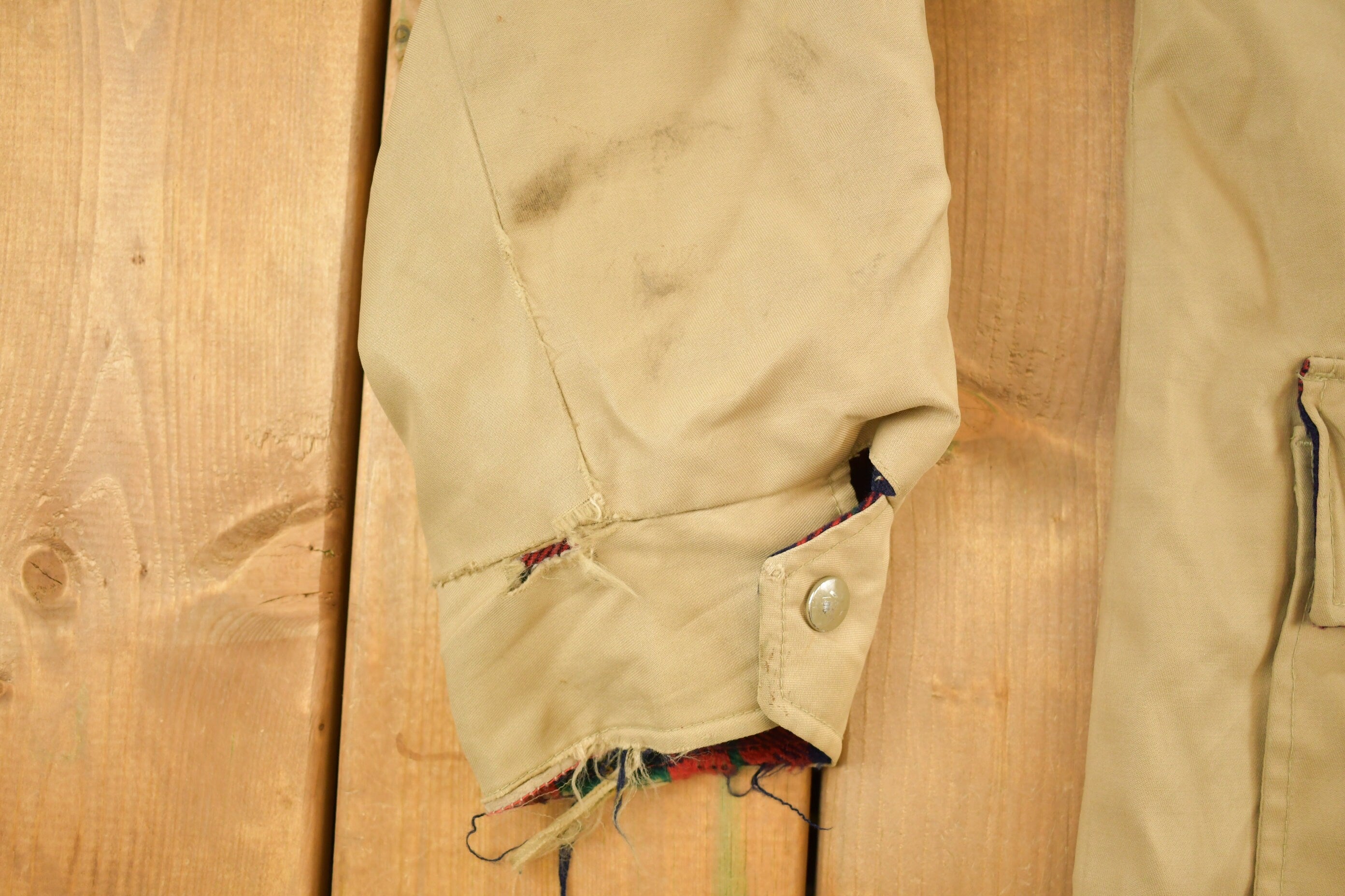 Vintage 1990s Plaid And Solid Beige Reversible Jacket