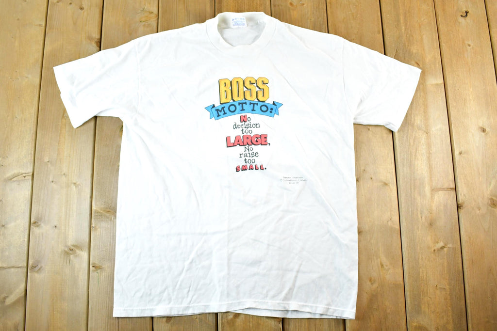 Vintage 1990s Shoebox Greetings Boss Motto No Decision Too Large Souvenir T-Shirt Mens L