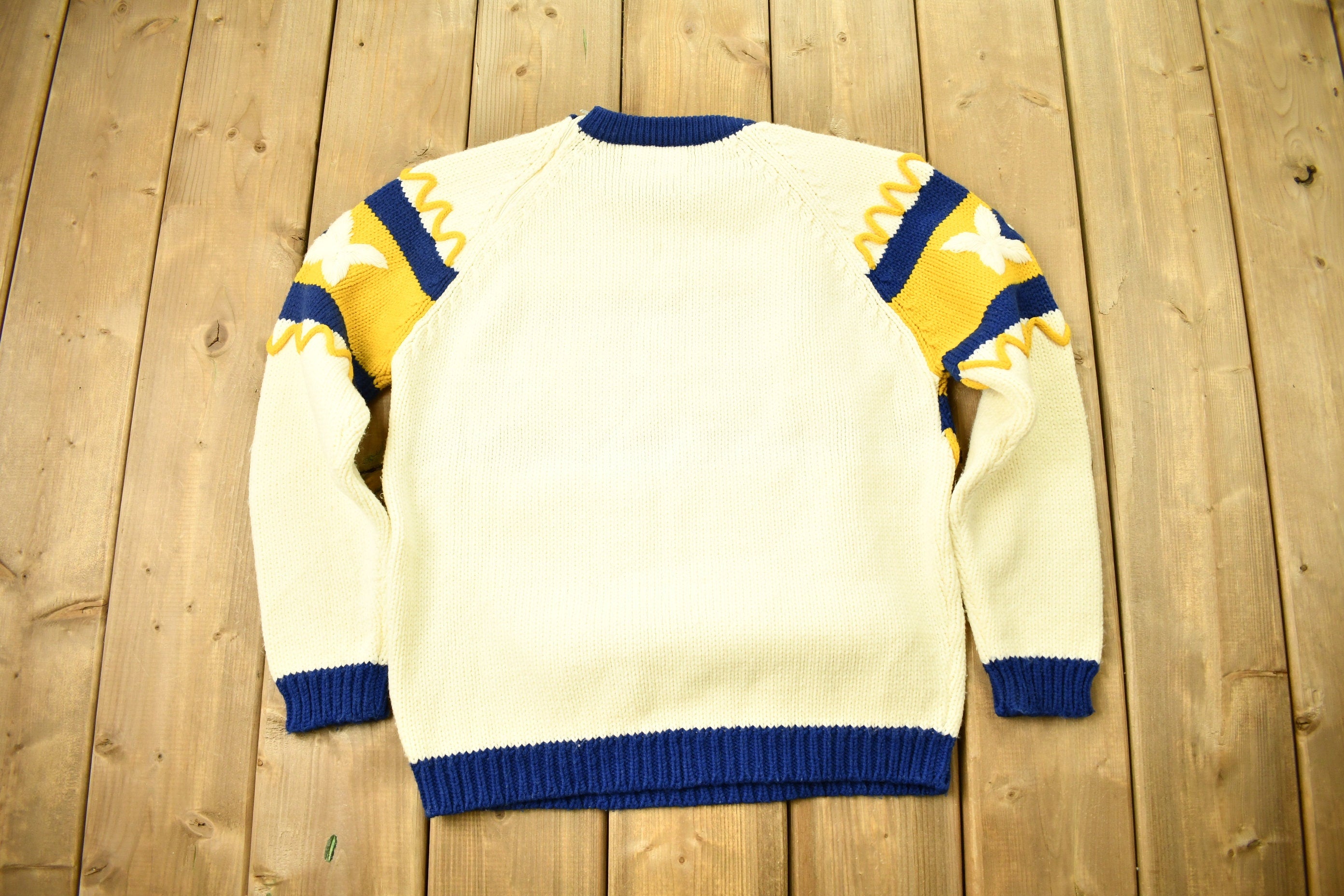 Vintage 1970s Don Kenny Acrylic Knitted Raglan Crewneck Sweater  True Vintage  All Over Pattern  Colorful Sweatshirt  Abstract