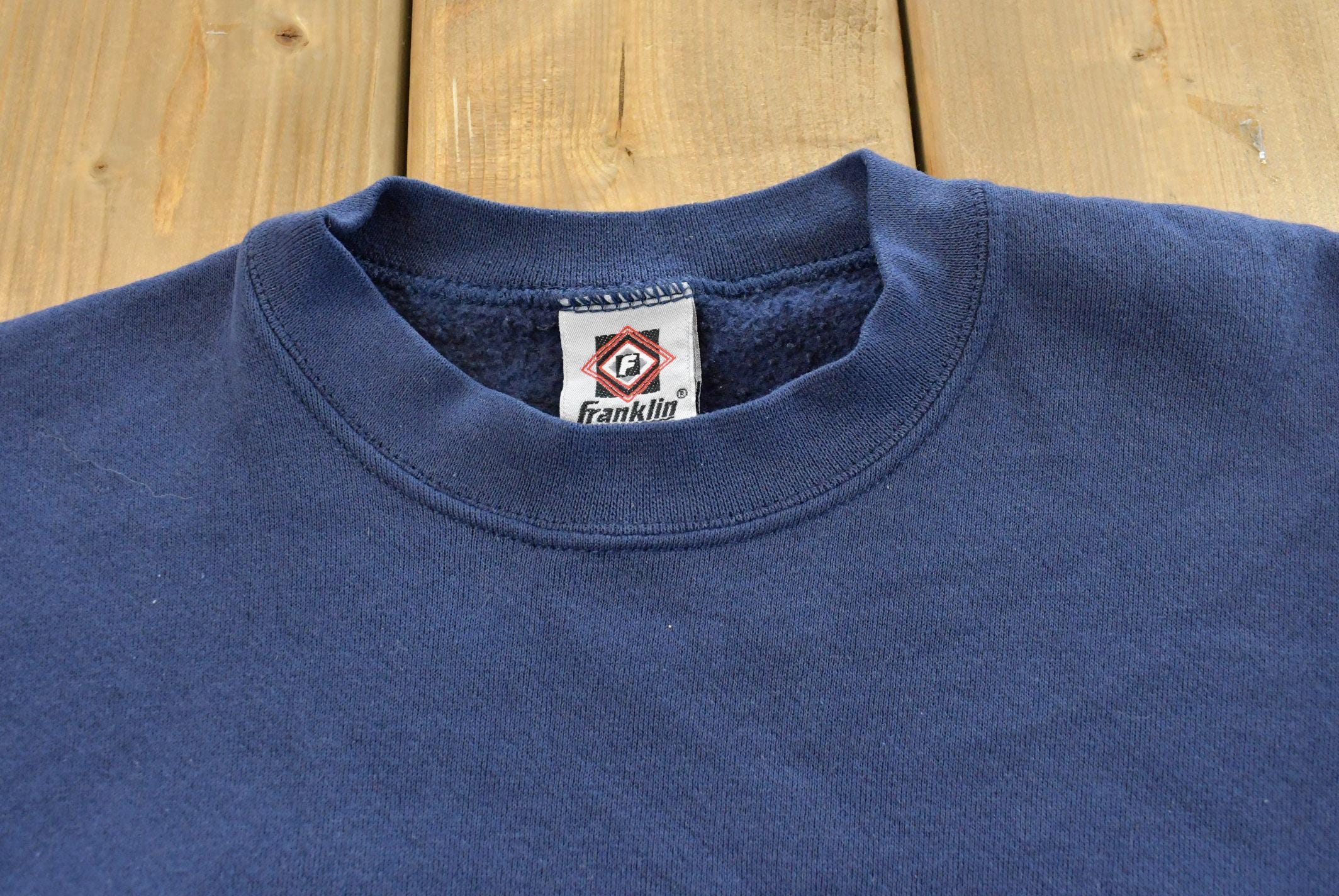 Vintage 1990s Navy Franklin Sports Blank Crewneck Sweatshirt Mens M / 90s Crewneck / Essential / Streetwear / 90s Blank / Athleisure