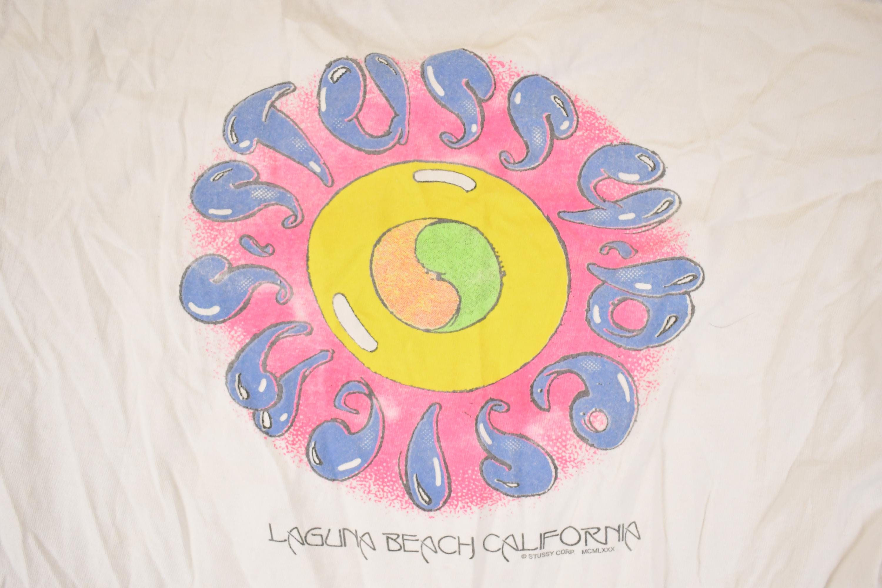 Vintage 1980s Stussy Laguna Beach California Graphic Print Surfing Shirt Men's L
