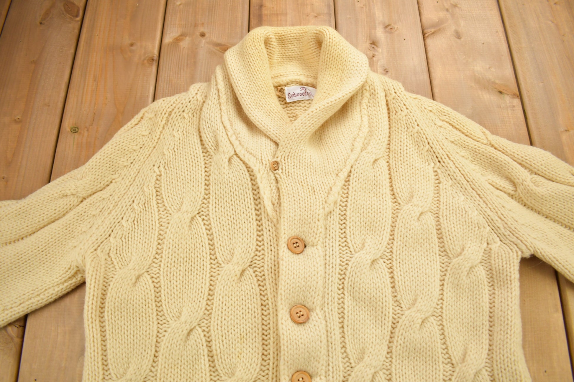 Vintage 1950s Redwood & Ross Cable Knit Cardigan Sweater