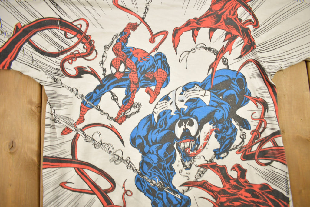 Vintage 1993 Spiderman Vs Venom Vs Carnage MARVEL Comics Mega Print T-Shirt