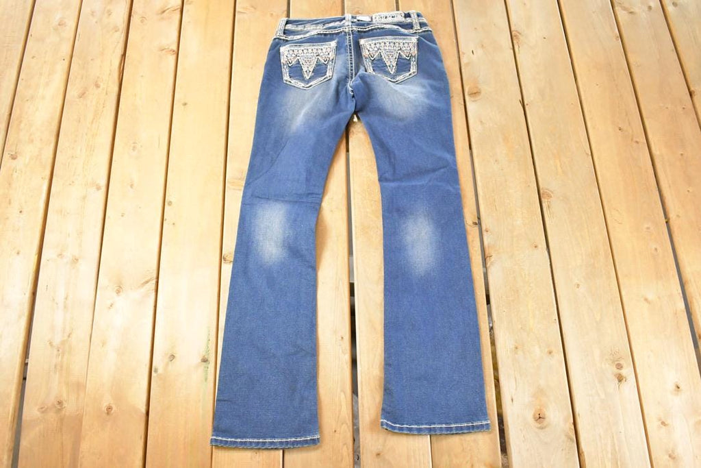Vintage Deadstock Y2K Grace In LA Hippy Embroidered Bootcut Low Rise Skinny Jeans Women's Size 27 x 32