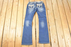 Vintage Deadstock Y2K Grace In LA Hippy Embroidered Bootcut Low Rise Skinny Jeans Women's Size 27 x 32