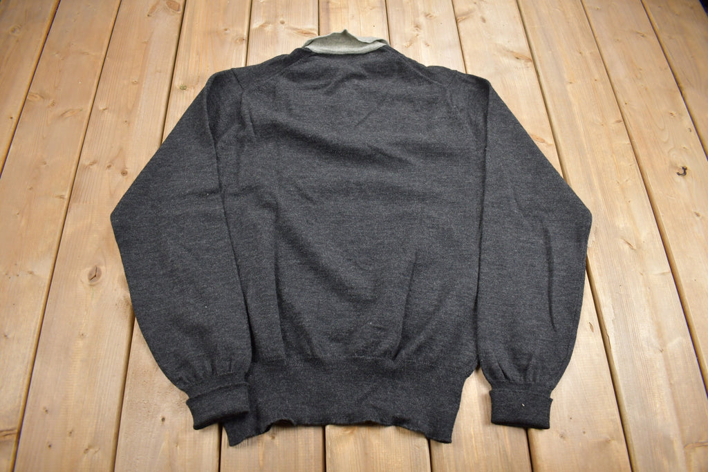 Vintage 1960s Quarter Button Virgin Wool Knit Sweater