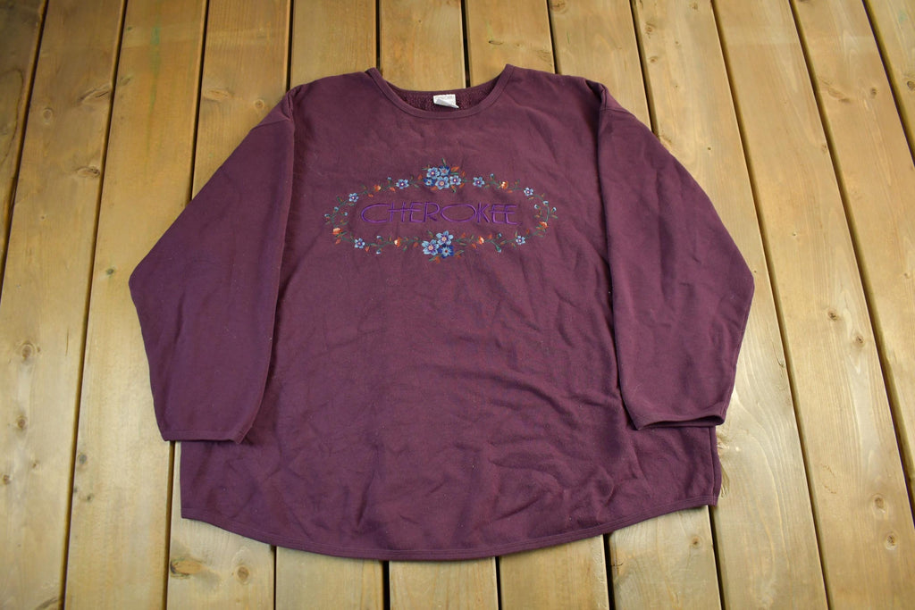 Vintage 1990s Cherokee Embroidered Floral Crewneck Sweatshirt Women's 2X