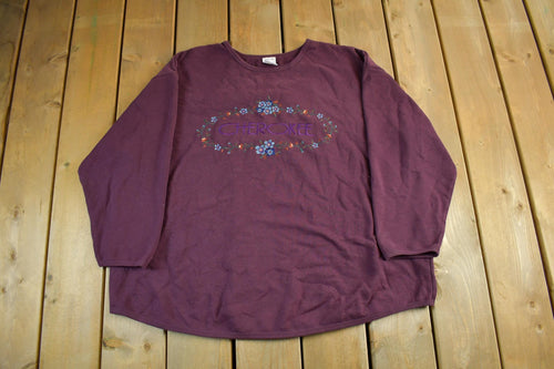 Vintage 1990s Cherokee Embroidered Floral Crewneck Sweatshirt Women's 2X / 90s Cute Crewneck / Souvenir / Travel And Tourism