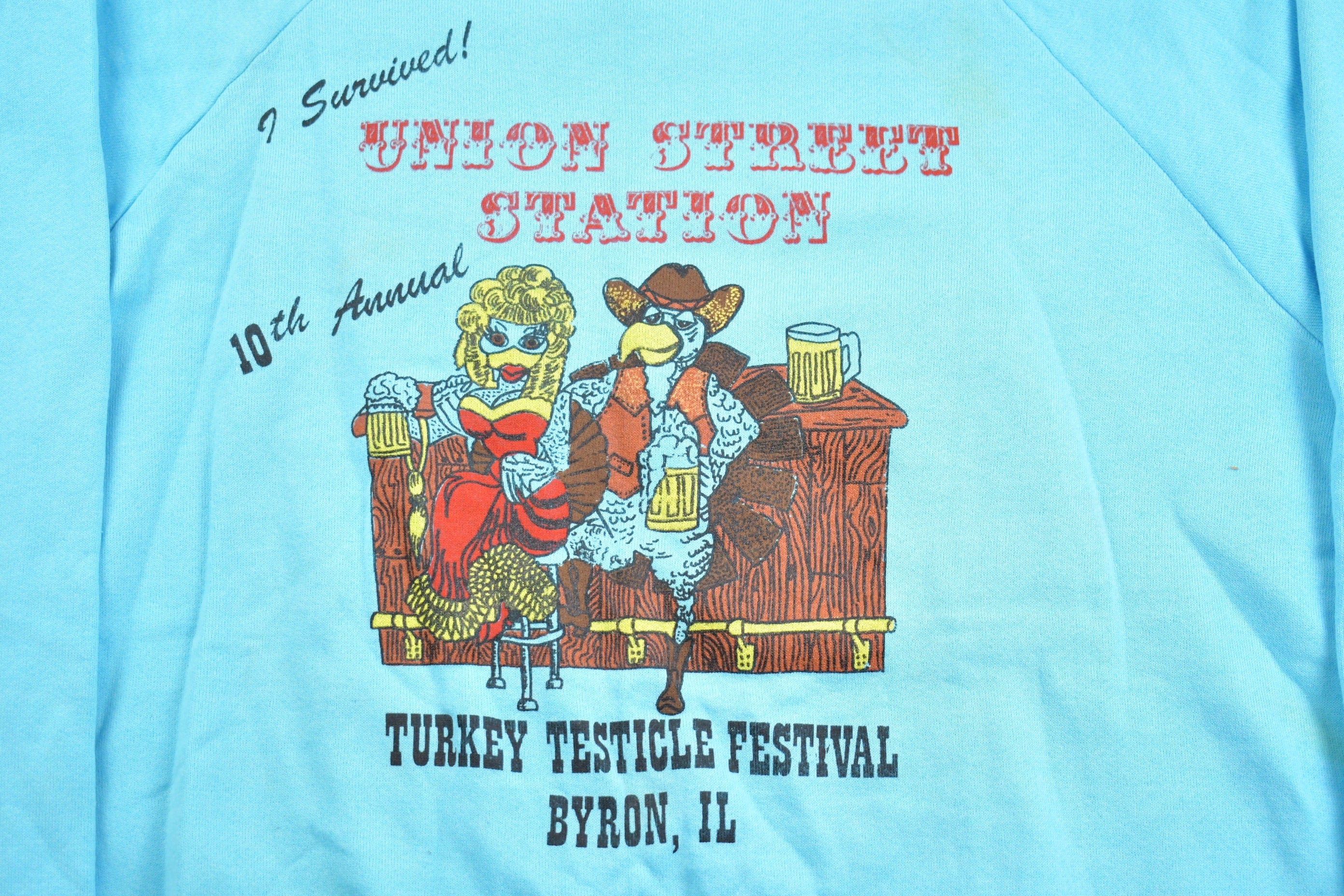 Vintage 1990s Bryon Illinois Turkey Testicle Festival Crewneck Sweatshirt