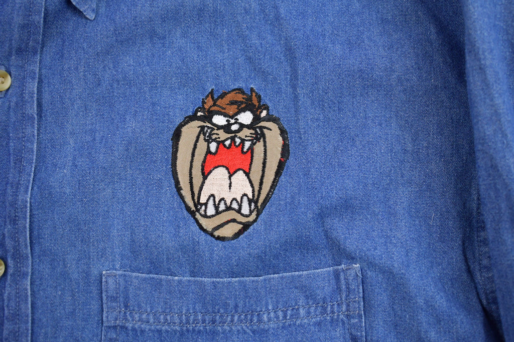 Vintage 1990s Tasmanian Devil Denim Button Up Shirt