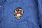 Vintage 1990s Tasmanian Devil Denim Button Up Shirt