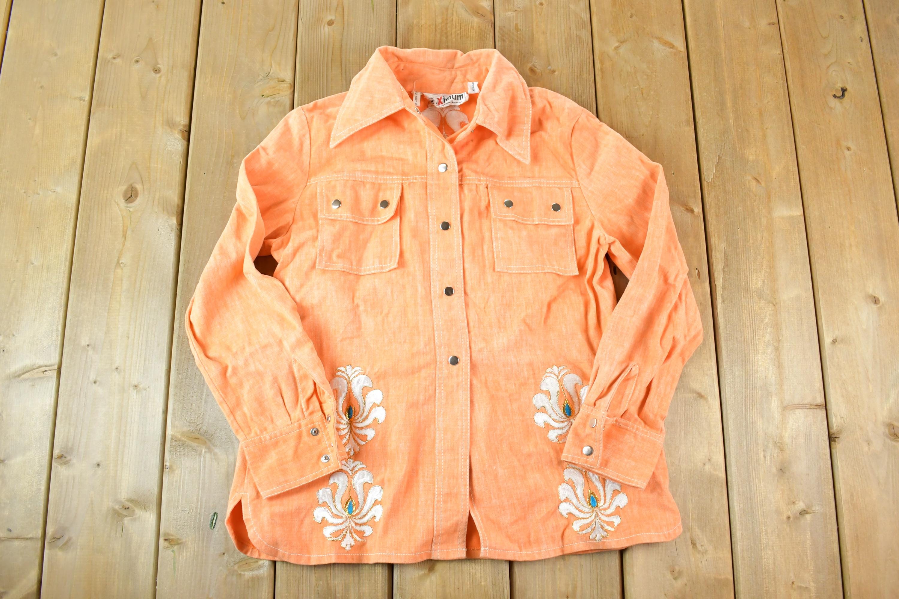 Vintage 1970s Maximum Floral Embroidered Button Up Shirt Womens M