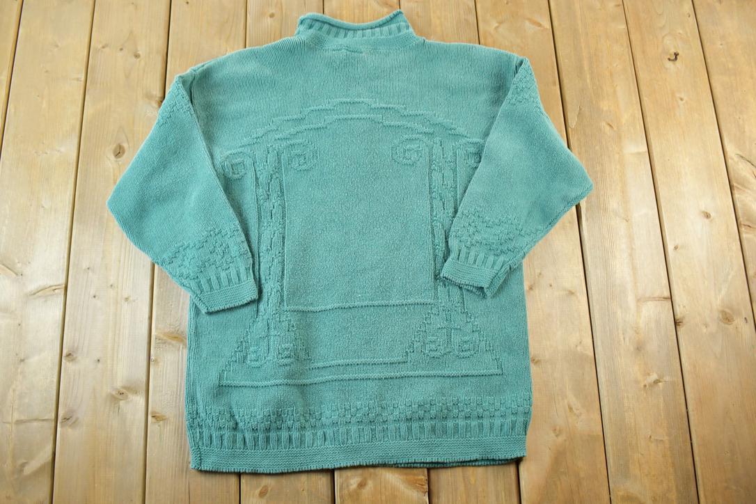 Vintage 1990s Hunt Club Cable Knit Abstract Pattern Crewneck Sweater