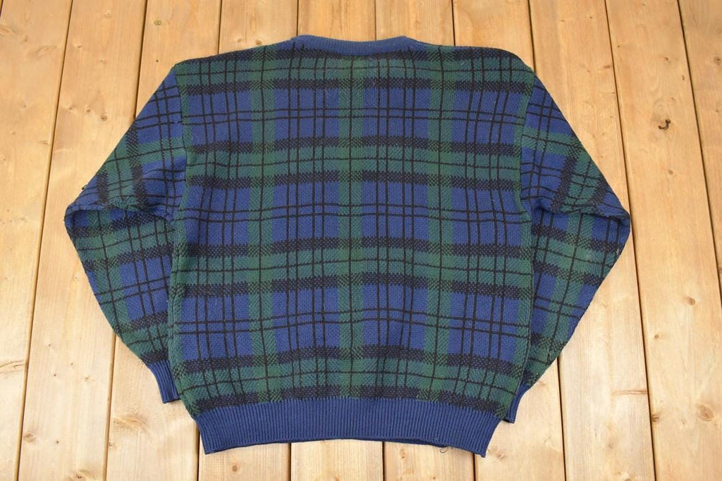 Vintage 1990s Embroidered Knit Golf Crewneck Sweater Mens L  90s Plaid Knitted Sweatshirt  Vintage Preppy Knits