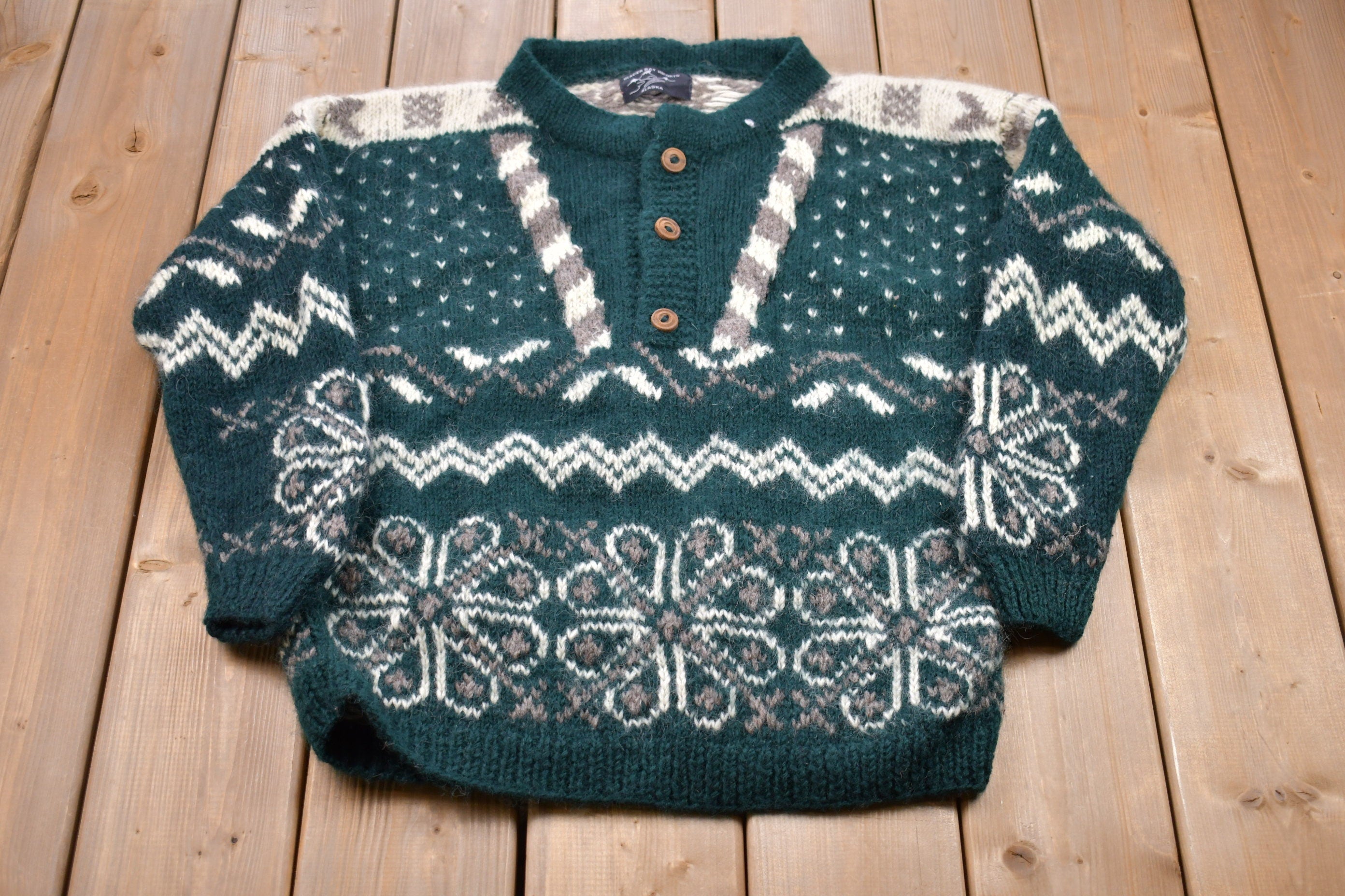 Vintage 1990s Glacier Bay Import Nordic Knit Crewneck Sweater /