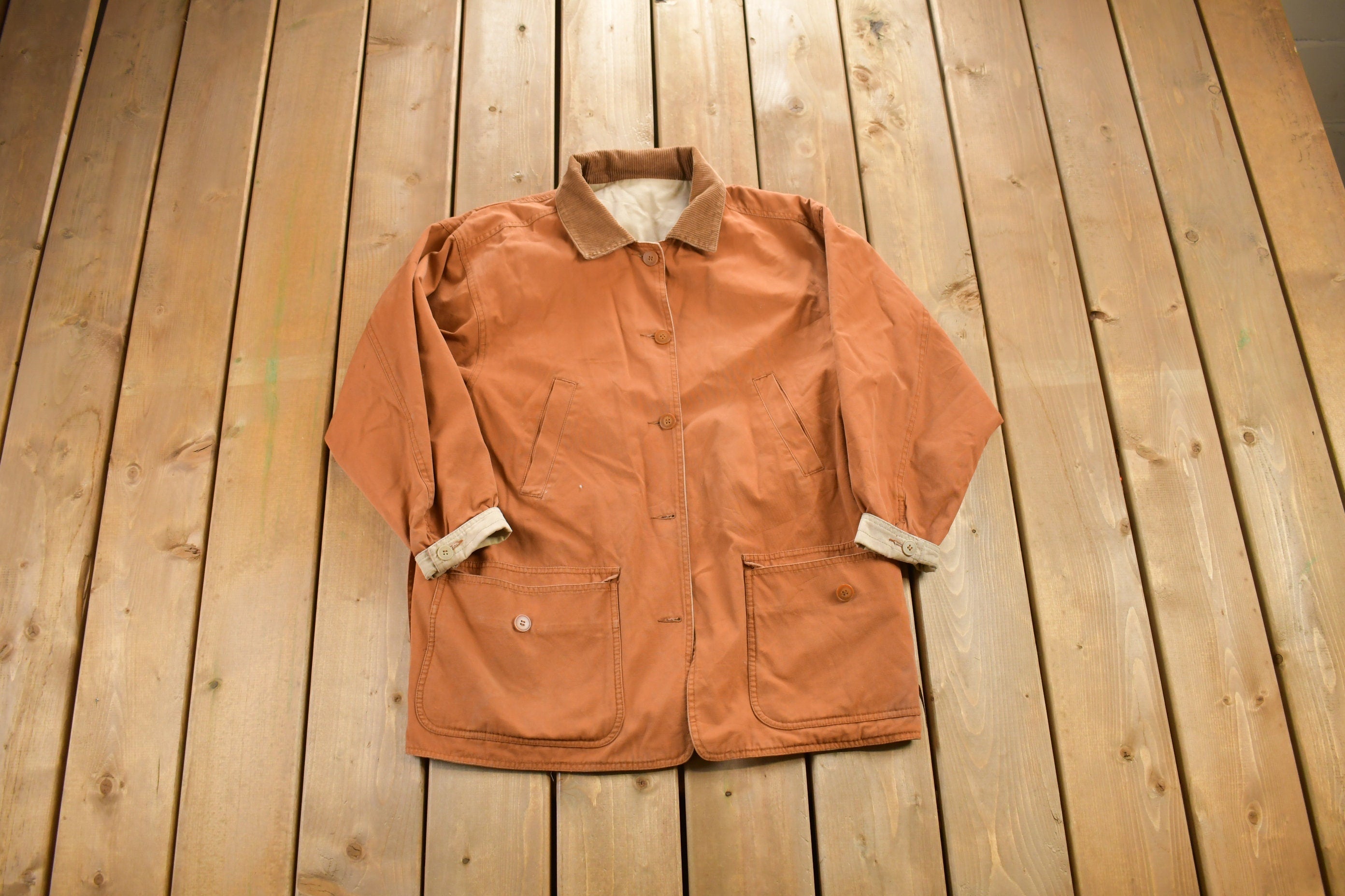 Vintage 1990s Orange And Solid Beige Reversible Jacket