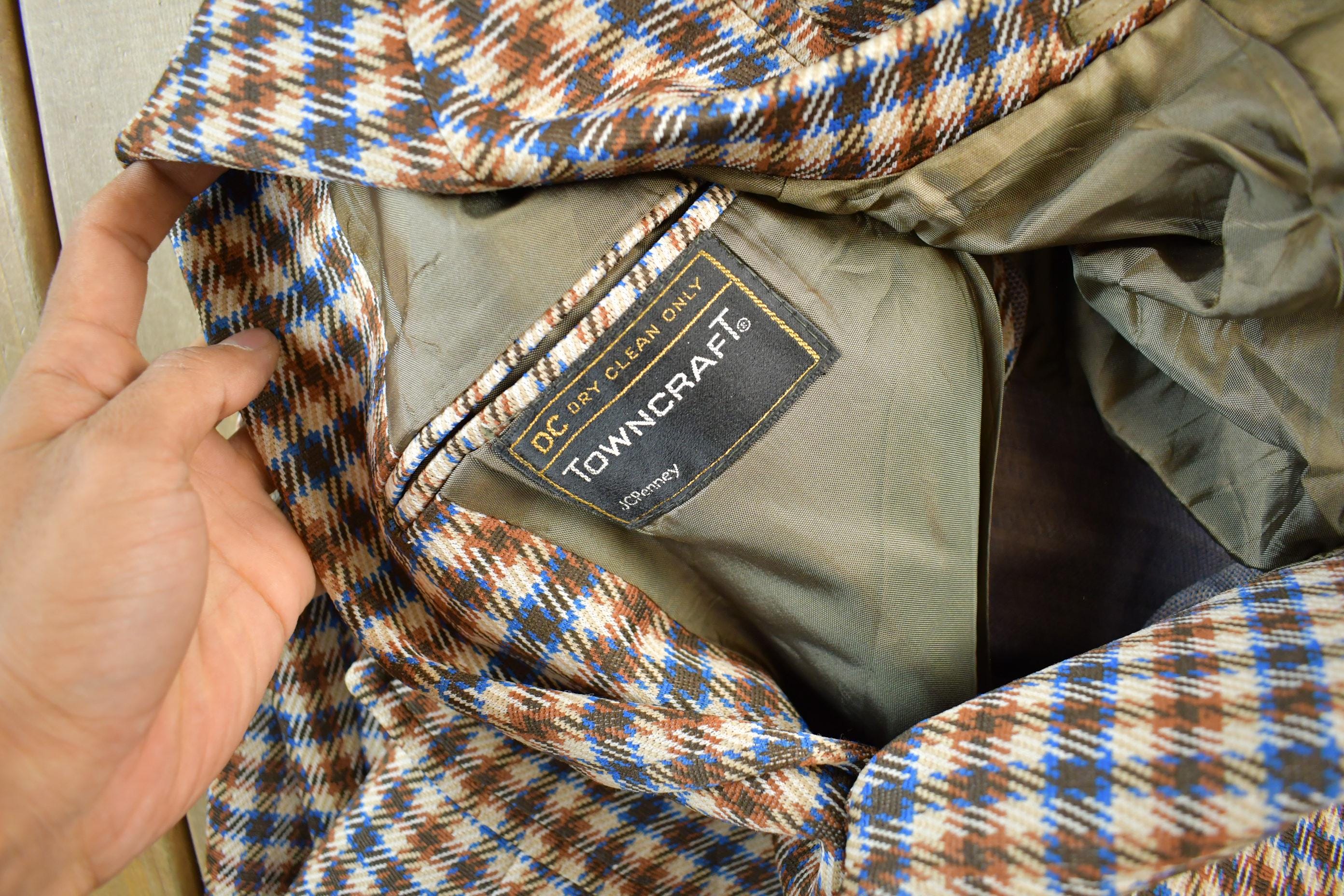 Vintage 1970s Towncraft Wool Plaid Blazer Jacket Men's S-M