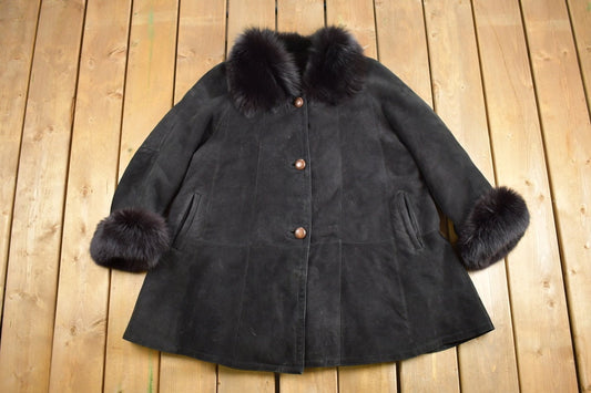 Vintage 1980s Career Suede Leather Coat / Faux Fur / Winter Outerwear / Streetwear / Vintage Fur Jacket / Fur Lined Coat