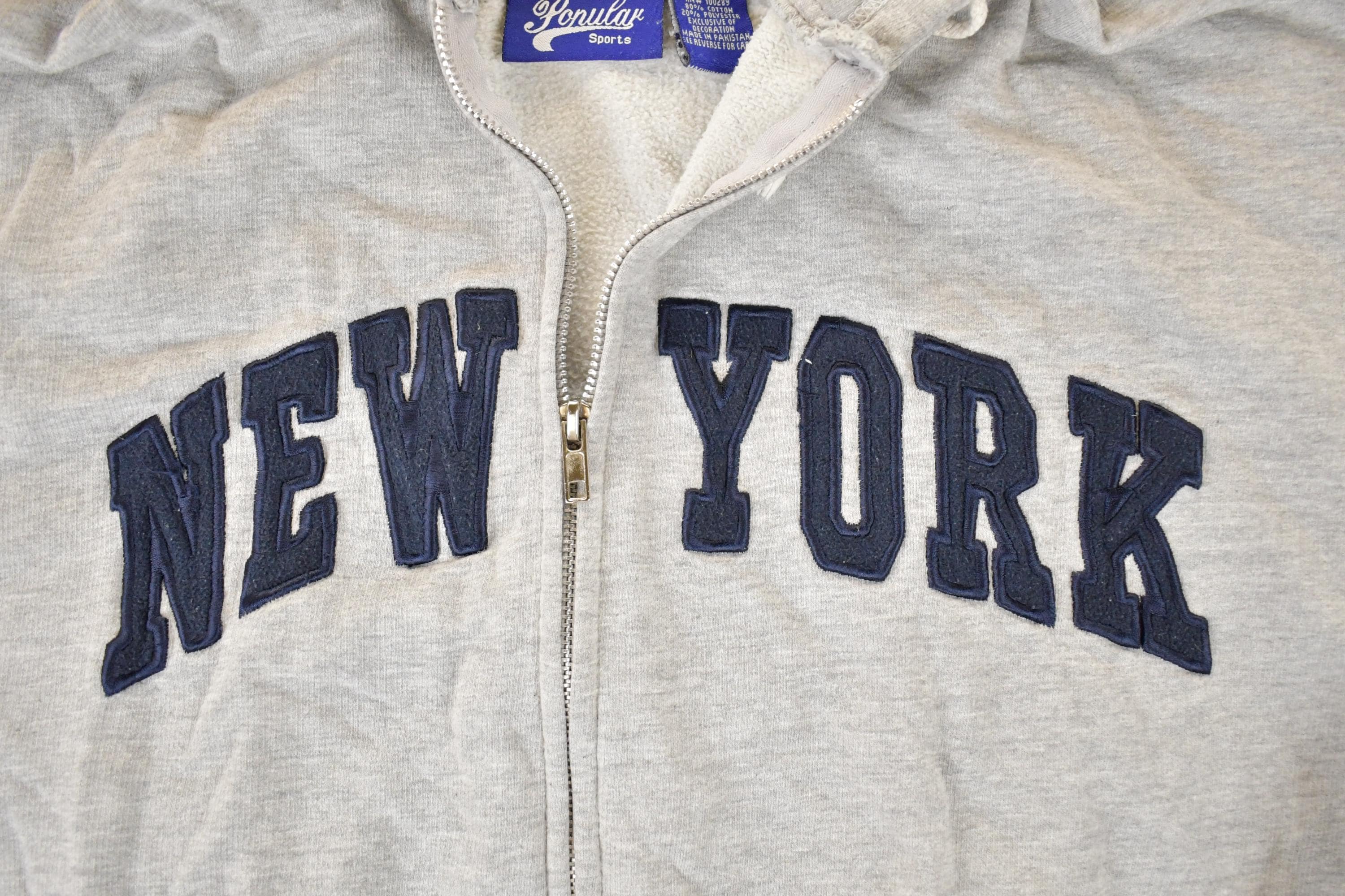 Vintage 1990s New York Embroidered Zip Up Hoodie Sweatshirt Men's XL