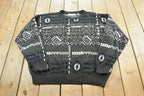 Vintage 1990s Michael Gerald Knitted Crewneck Sweater Mens 2XL / All Over Pattern / Made In Korea / Abstract Geometric Pattern
