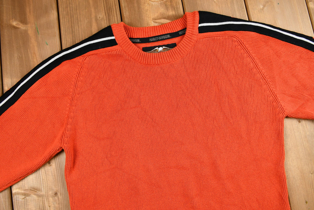 Vintage 1990s Orange Harley Davidson Motorcycles Knit Sweater