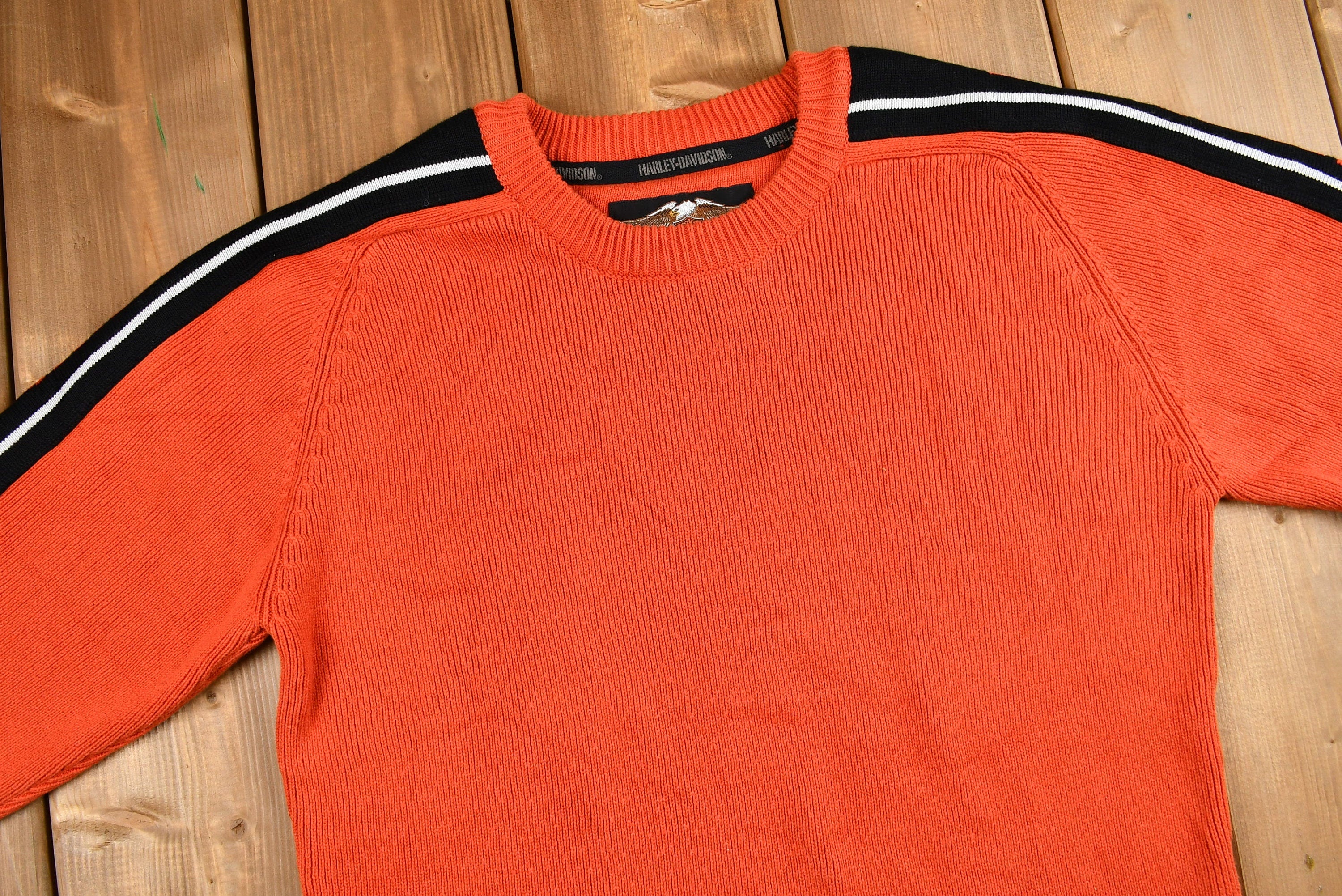 Vintage 1990s Orange Harley Davidson Motorcycles Knit Sweater