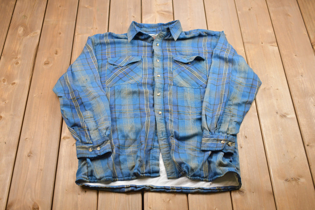 Vintage 1990s Blue Plaid Thermal Lined Button Up Shirt